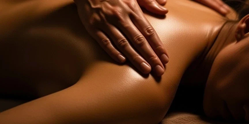 Person receiving a massage on a treatment table in a calm, private room setting.