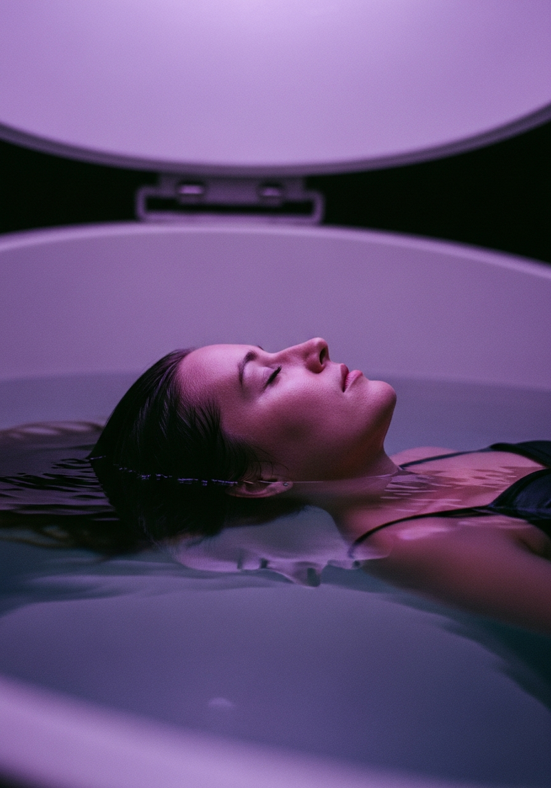 Person floating quietly in a float therapy pool